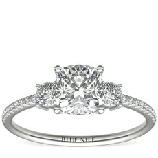 Petite Micropavé Trio Diamond Engagement Ring in Platinum (1/5 ct. tw.)